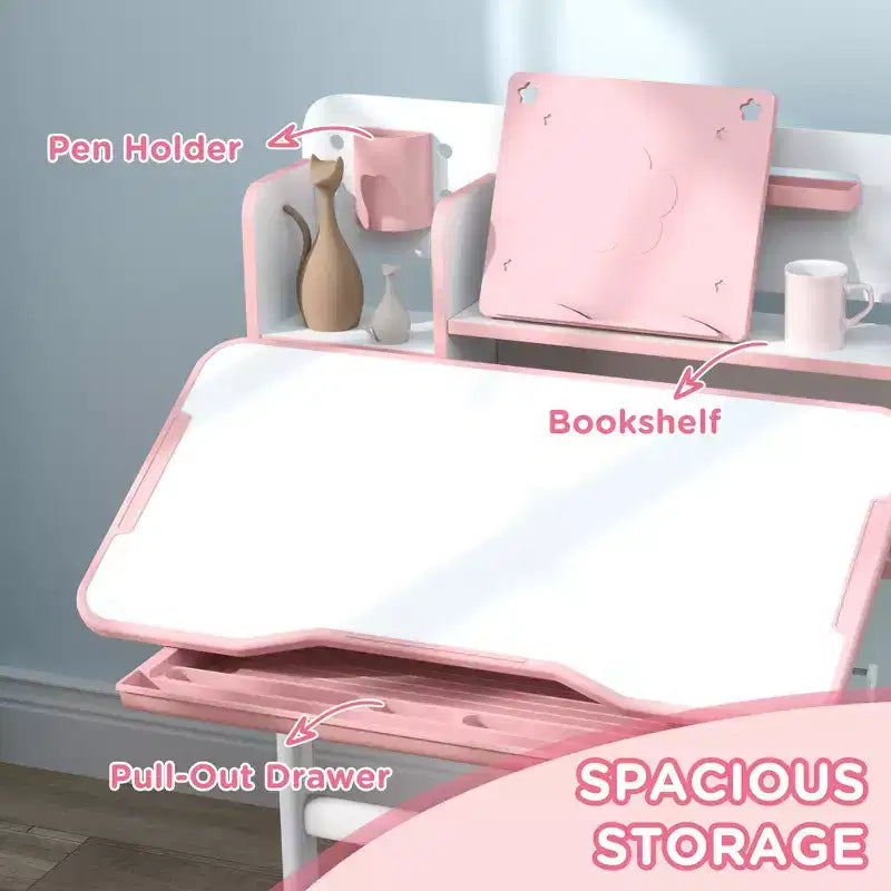 Bureau et chaise d'étude ergonomiques réglables pour enfants Whisen Kids Desk Set avec plateau inclinable - Rose