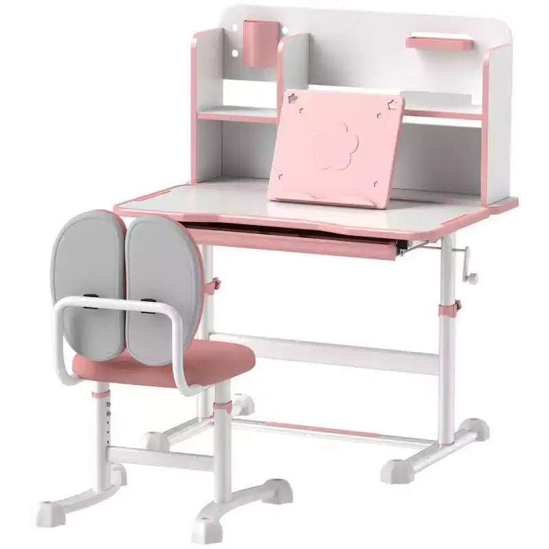 Bureau et chaise d'étude ergonomiques réglables pour enfants Whisen Kids Desk Set avec plateau inclinable - Rose