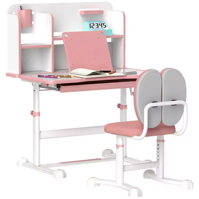 Bureau et chaise d'étude ergonomiques réglables pour enfants Whisen Kids Desk Set avec plateau inclinable - Rose