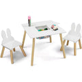 JOYMOR 3-in-1 Kids Table & 2 Chairs Set with White Bunny Ear Chairs, Removable Top & Storage for Ages 2-5