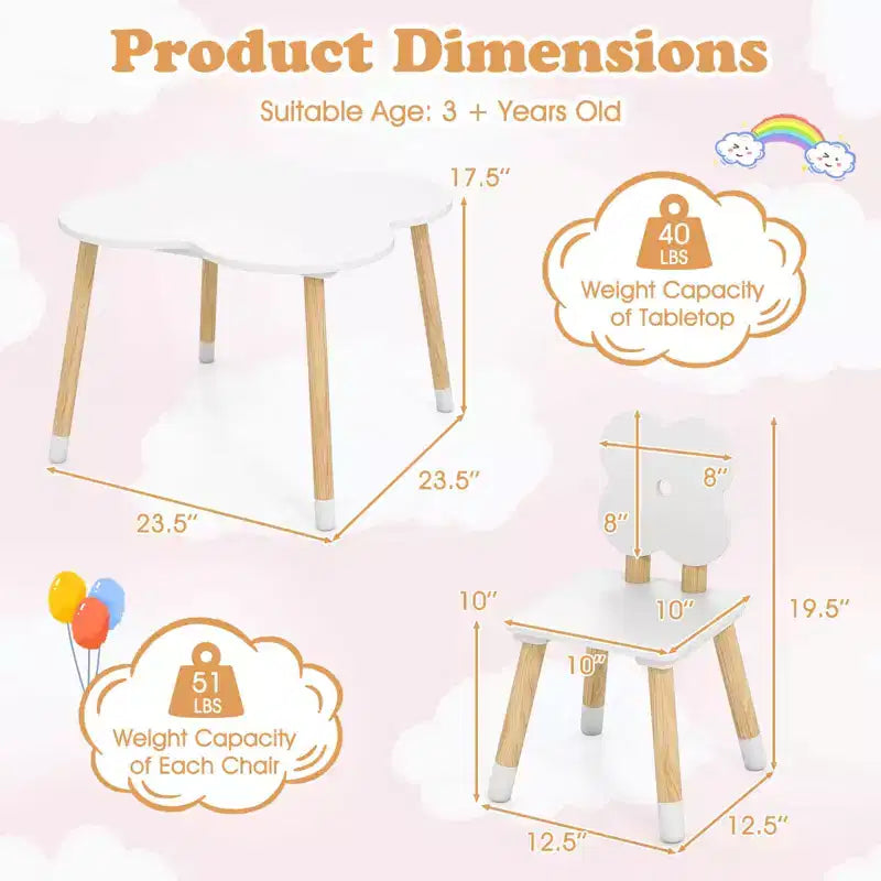 Ensemble table et 2 chaises pour enfants Costway en forme de fleur, pieds en bois de pin massif, rose/blanc