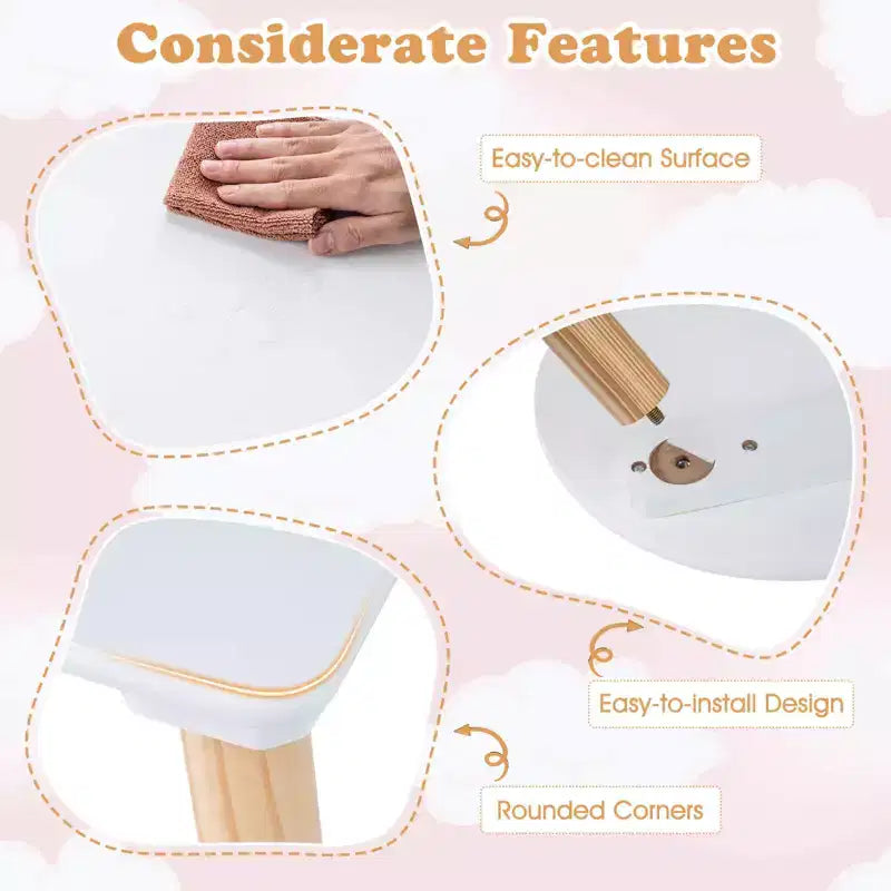 Ensemble table et 2 chaises pour enfants Costway en forme de fleur, pieds en bois de pin massif, rose/blanc