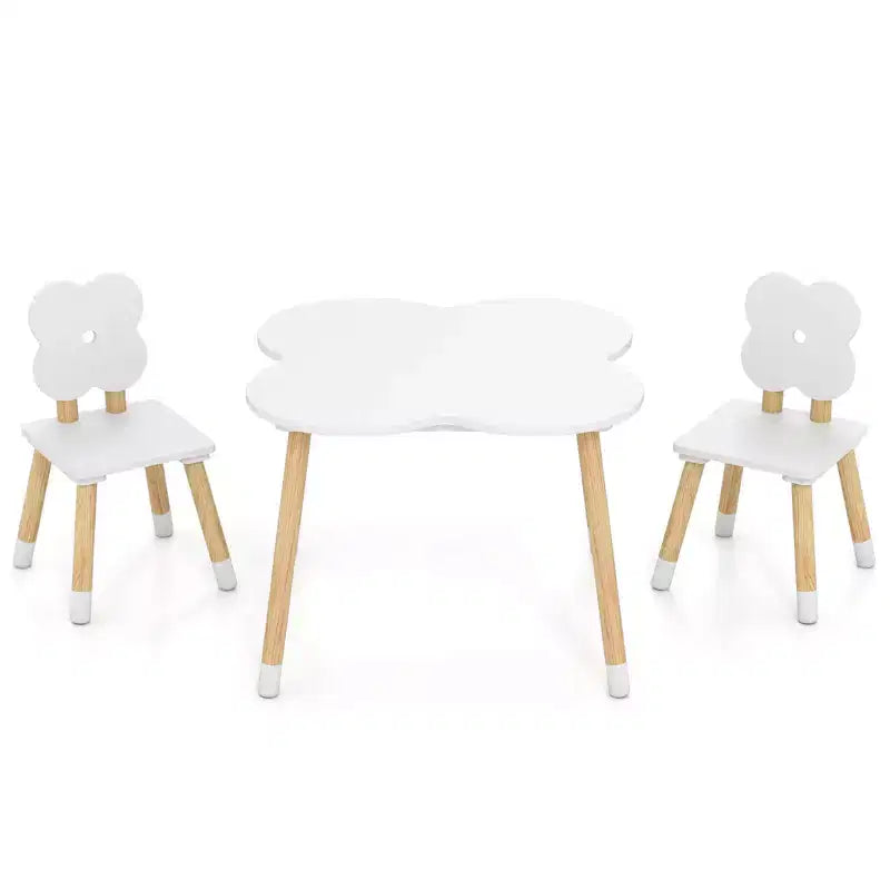 Ensemble table et 2 chaises pour enfants Costway en forme de fleur, pieds en bois de pin massif, rose/blanc
