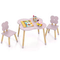 Costway Flower-shaped Kids Table Set with 2 Child-sized Chairs Solid Pine Wood Legs Pink/White