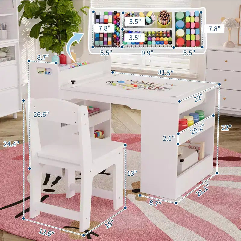 COZONY Table et Chaises pour Enfants, Bureau d'Activités en Bois avec Étagères de Rangement pour Tout-petits, Table d'Activités pour Enfants pour la Maison, la Salle de Classe, la Garderie