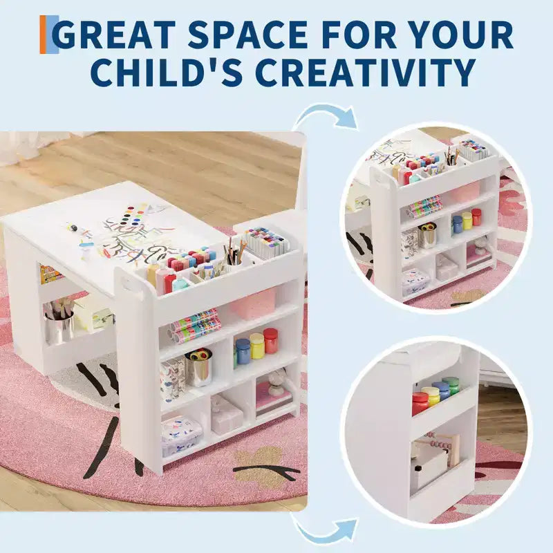 COZONY Table et Chaises pour Enfants, Bureau d'Activités en Bois avec Étagères de Rangement pour Tout-petits, Table d'Activités pour Enfants pour la Maison, la Salle de Classe, la Garderie