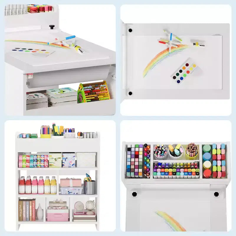 COZONY Table et Chaises pour Enfants, Bureau d'Activités en Bois avec Étagères de Rangement pour Tout-petits, Table d'Activités pour Enfants pour la Maison, la Salle de Classe, la Garderie