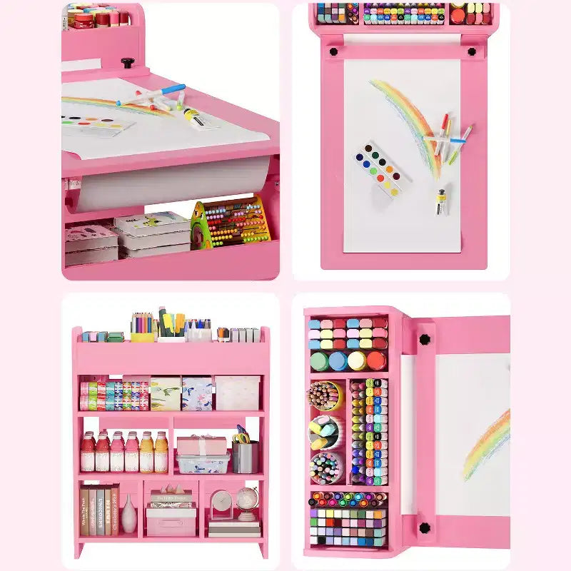 COZONY Table et Chaises pour Enfants, Bureau d'Activités en Bois avec Étagères de Rangement pour Tout-petits, Table d'Activités pour Enfants pour la Maison, la Salle de Classe, la Garderie