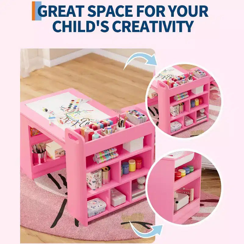 COZONY Table et Chaises pour Enfants, Bureau d'Activités en Bois avec Étagères de Rangement pour Tout-petits, Table d'Activités pour Enfants pour la Maison, la Salle de Classe, la Garderie