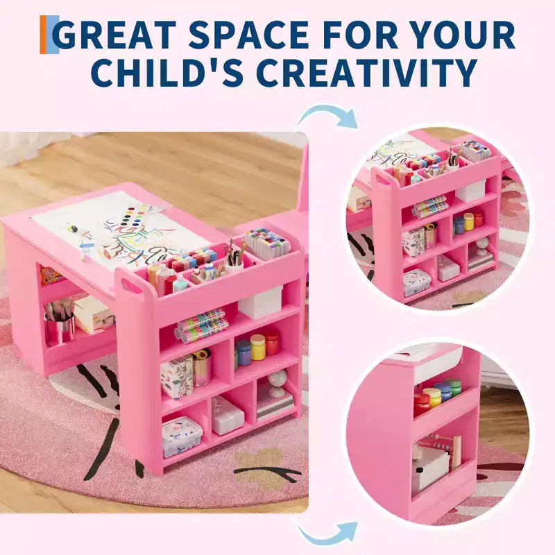 COZONY Table et Chaises pour Enfants, Bureau d'Activités en Bois avec Étagères de Rangement pour Tout-petits, Table d'Activités pour Enfants pour la Maison, la Salle de Classe, la Garderie