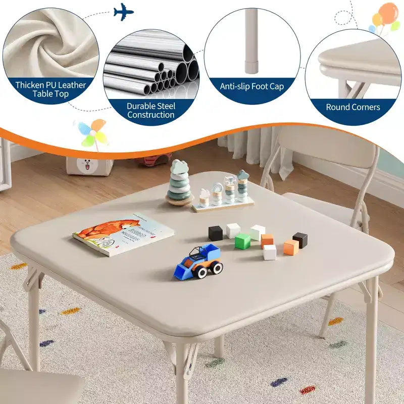 Ensemble table et chaises pliantes pour enfants GustoWave, ensemble table et chaises d'activités pour garçons et filles