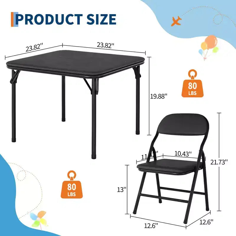 Ensemble table et chaises pliantes pour enfants GustoWave, ensemble table et chaises d'activités pour garçons et filles