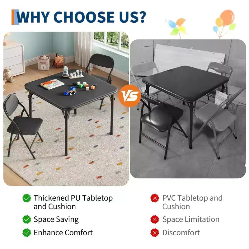 Ensemble table et chaises pliantes pour enfants GustoWave, ensemble table et chaises d'activités pour garçons et filles