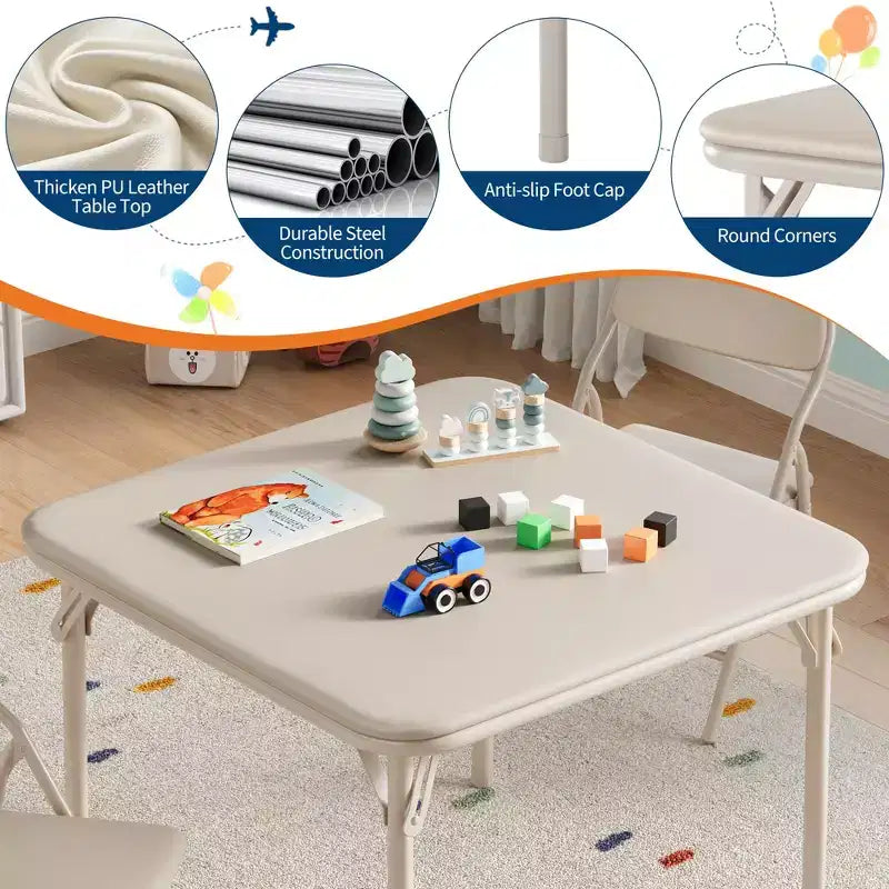 Ensemble table et chaises pliantes pour enfants GustoWave, ensemble table et chaises d'activités pour garçons et filles