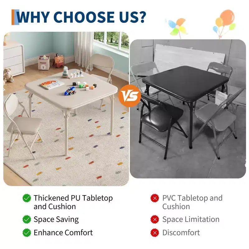 Ensemble table et chaises pliantes pour enfants GustoWave, ensemble table et chaises d'activités pour garçons et filles