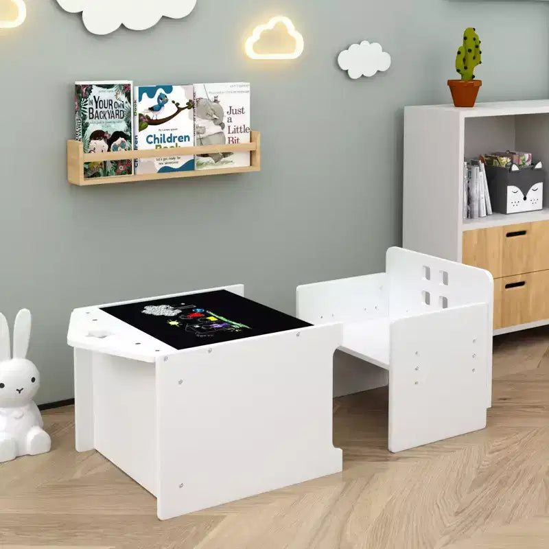 Table et chaise de sevrage Montessori Whisen Kids avec tableau noir et 3 hauteurs réglables pour enfants de 1 à 3 ans - Blanc