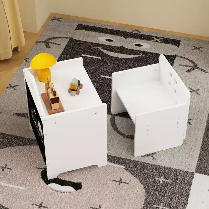 Table et chaise de sevrage Montessori Whisen Kids avec tableau noir et 3 hauteurs réglables pour enfants de 1 à 3 ans - Blanc