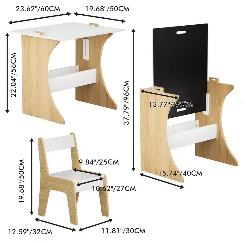 Ensemble table pour enfants Whisen avec une chaise, table d'étude multifonctionnelle en bois pour enfants - plateau convertible - Blanc