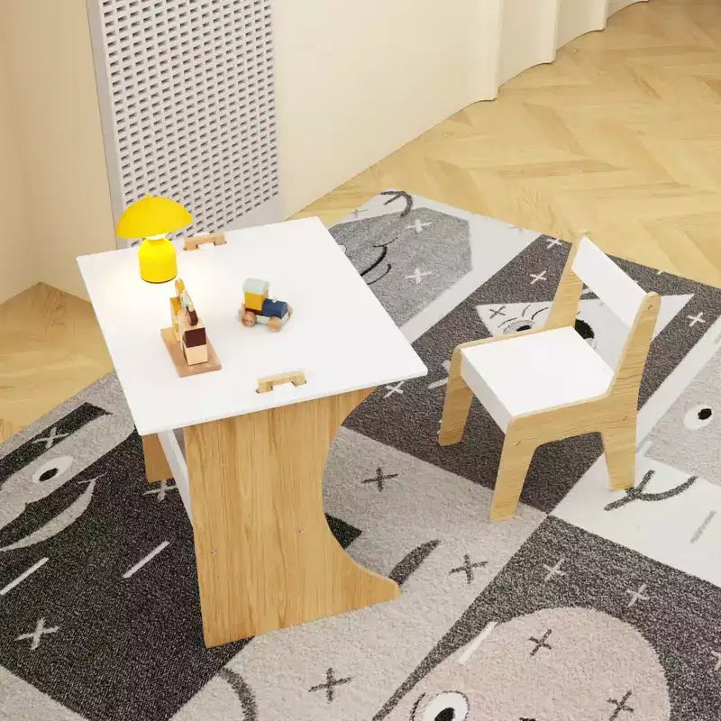 Ensemble table pour enfants Whisen avec une chaise, table d'étude multifonctionnelle en bois pour enfants - plateau convertible - Blanc