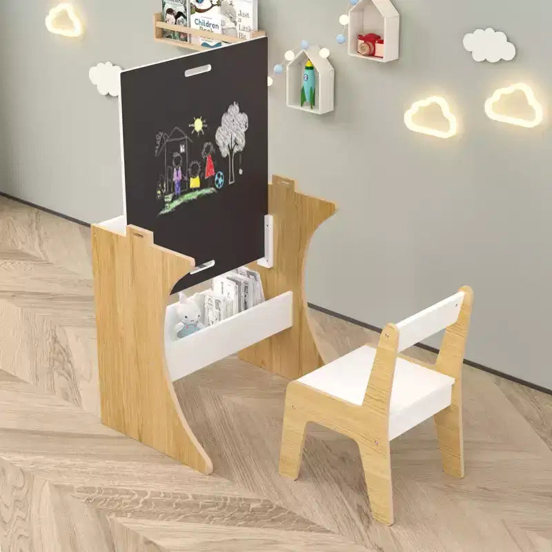 Ensemble table pour enfants Whisen avec une chaise, table d'étude multifonctionnelle en bois pour enfants - plateau convertible - Blanc