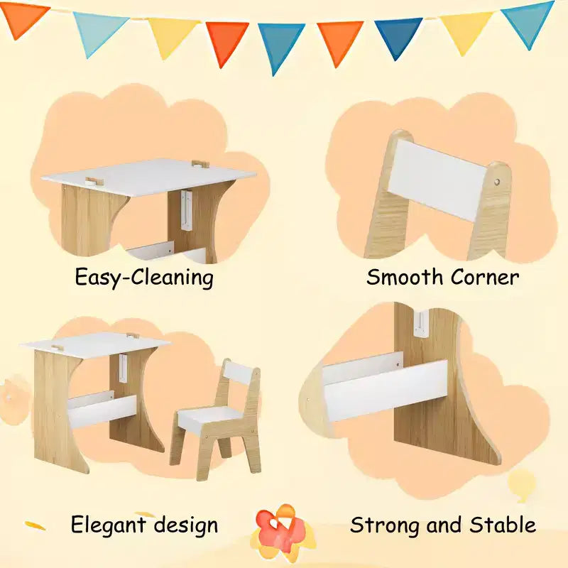 Ensemble table pour enfants Whisen avec une chaise, table d'étude multifonctionnelle en bois pour enfants - plateau convertible - Blanc