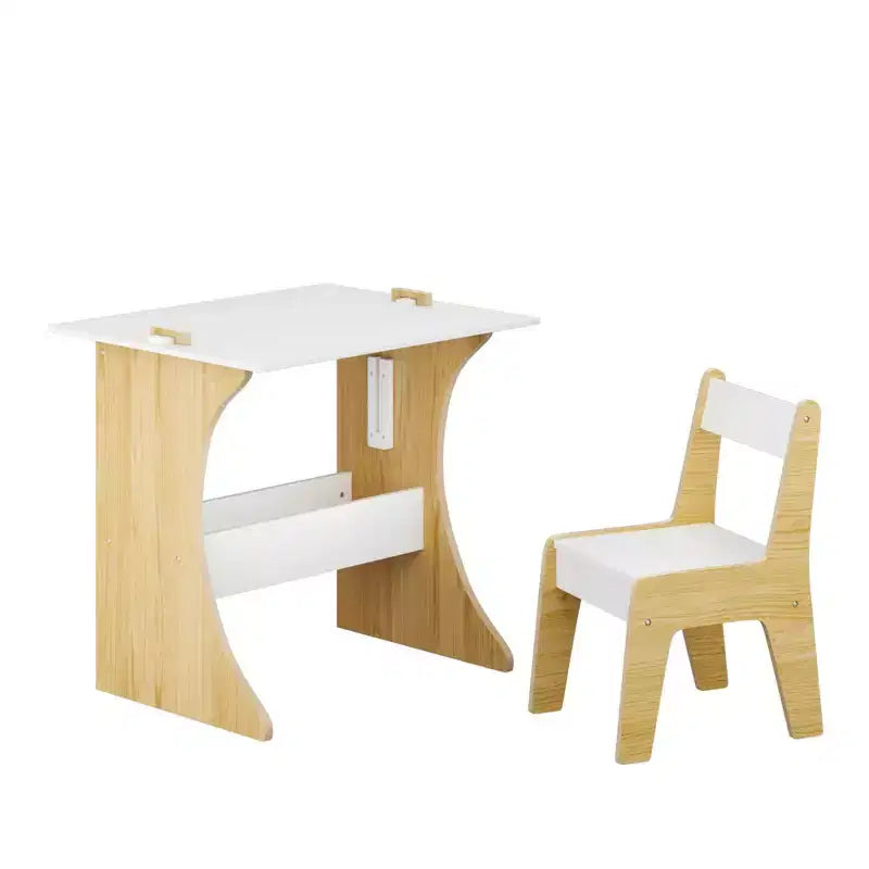 Ensemble table pour enfants Whisen avec une chaise, table d'étude multifonctionnelle en bois pour enfants - plateau convertible - Blanc