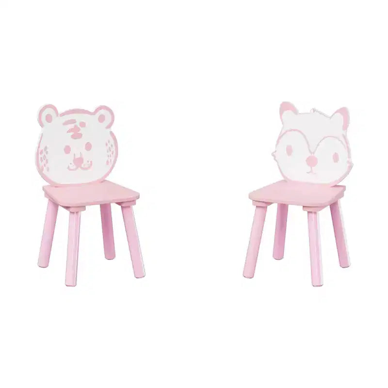 Ensemble Table et Chaises Whisen pour Enfants, Bureau 3 Pièces en Bois pour Tout-petits avec Dossier Animal - Rose et Blanc