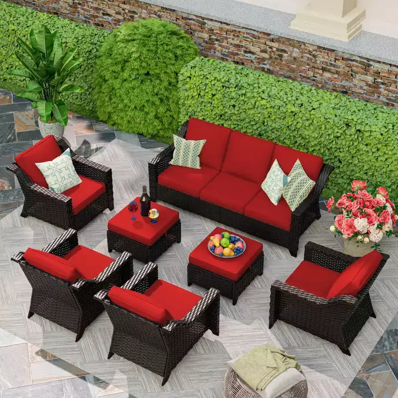 UPTIOT Ensemble de conversation de patio 7 pièces en rotin osier