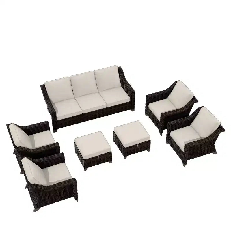 UPTIOT 7-Piece Rattan Wicker Patio Conversation Set