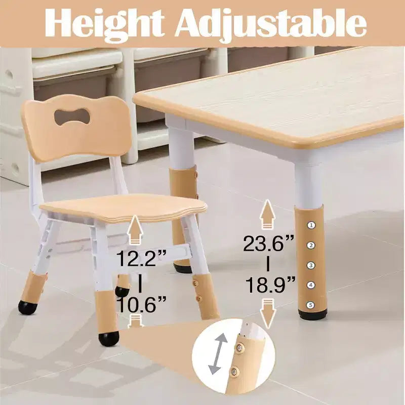Table et 6 chaises pour enfants, table et 6 chaises pour tout-petits réglables en hauteur pour les 2-10 ans pour les activités manuelles et l'étude, plateau de table graffiti, pieds antidérapants