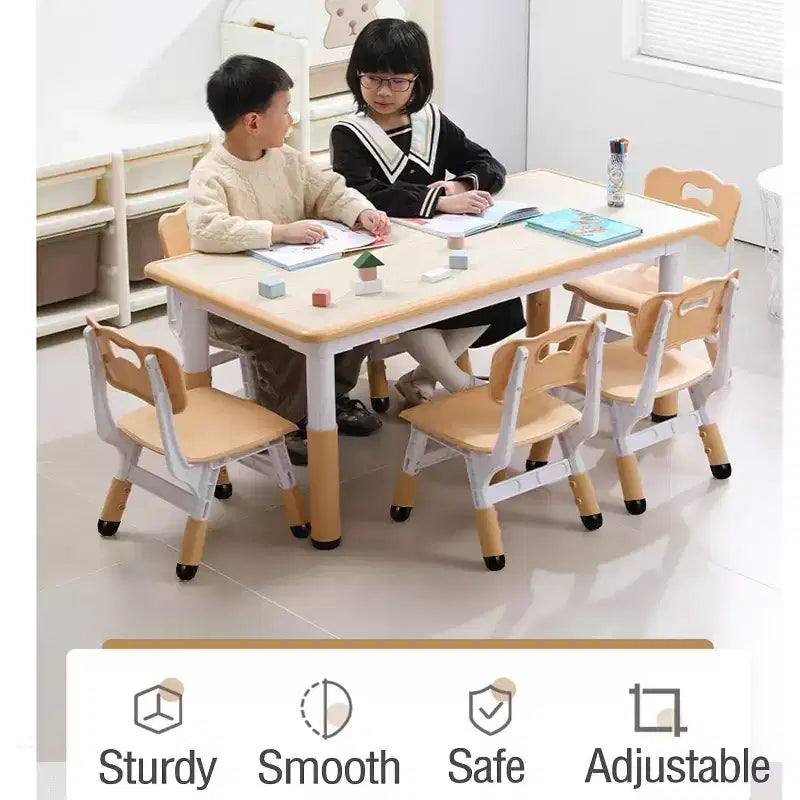 Table et 6 chaises pour enfants, table et 6 chaises pour tout-petits réglables en hauteur pour les 2-10 ans pour les activités manuelles et l'étude, plateau de table graffiti, pieds antidérapants