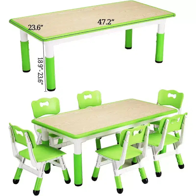 Table et 6 chaises pour enfants, table et 6 chaises pour tout-petits réglables en hauteur pour les 2-10 ans pour les activités manuelles et l'étude, plateau de table graffiti, pieds antidérapants
