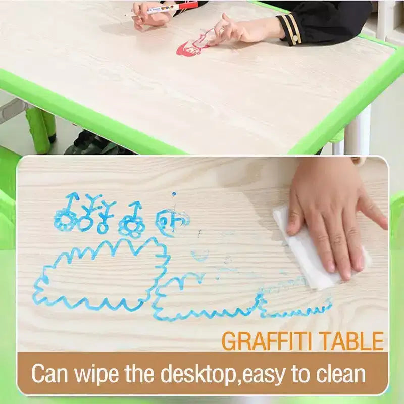 Table et 6 chaises pour enfants, table et 6 chaises pour tout-petits réglables en hauteur pour les 2-10 ans pour les activités manuelles et l'étude, plateau de table graffiti, pieds antidérapants