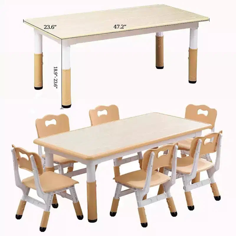 Table et 6 chaises pour enfants, table et 6 chaises pour tout-petits réglables en hauteur pour les 2-10 ans pour les activités manuelles et l'étude, plateau de table graffiti, pieds antidérapants
