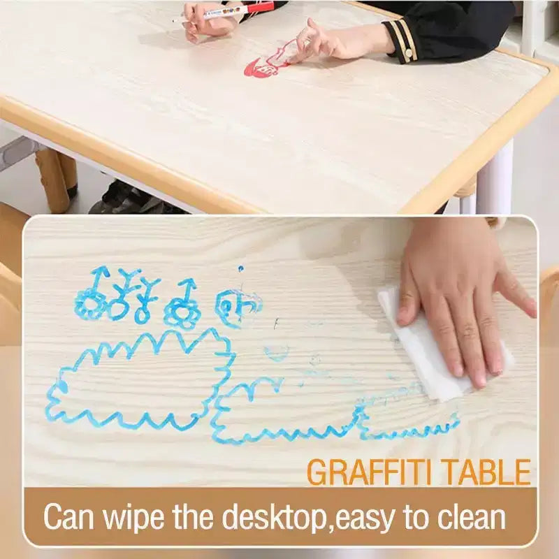Table et 6 chaises pour enfants, table et 6 chaises pour tout-petits réglables en hauteur pour les 2-10 ans pour les activités manuelles et l'étude, plateau de table graffiti, pieds antidérapants