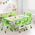 Kids Table and 6 Chairs Set, Height Adjustable Toddler Table and 6 Chair Set for Ages 2-10 for for Crafts and Study, Graffiti Desktop, Non-Slip Legs