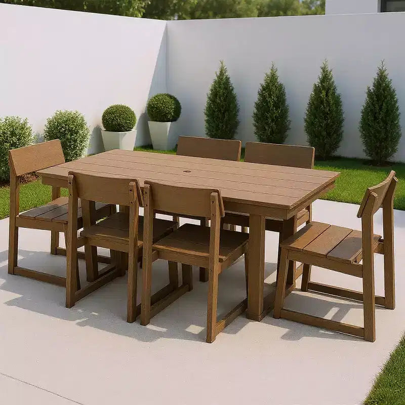 GDFStudio Luma Rustic 7 Piece Outdoor Dining Set