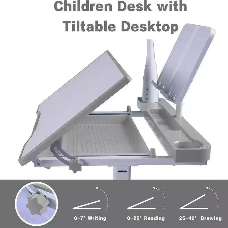 Bureau et chaise Whisen pour enfants, ensemble de table à dessin avec hauteur réglable, bureau pour enfants inclinable à 40 degrés