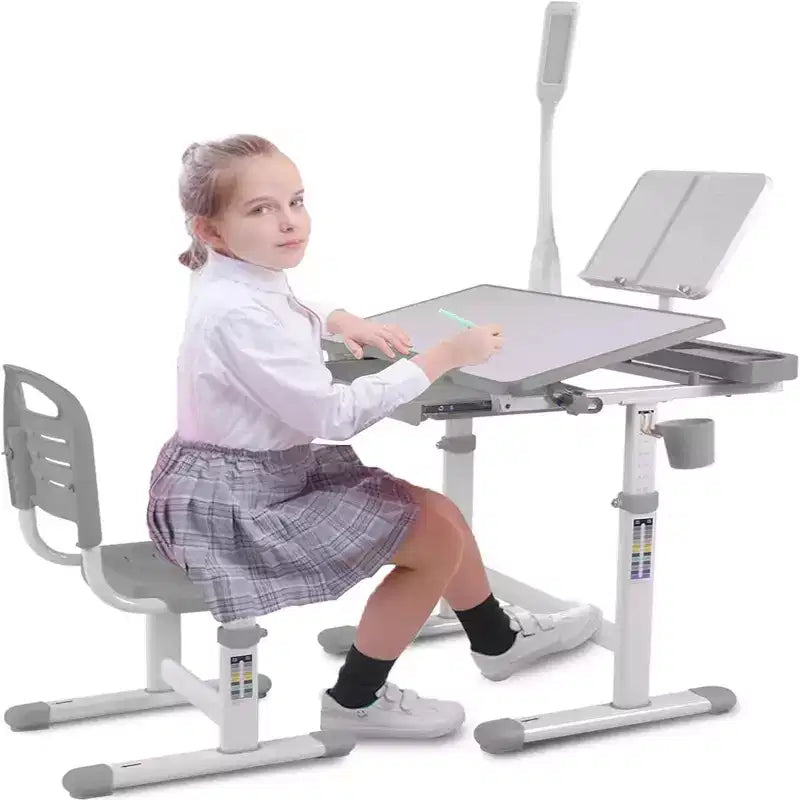 Bureau et chaise Whisen pour enfants, ensemble de table à dessin avec hauteur réglable, bureau pour enfants inclinable à 40 degrés