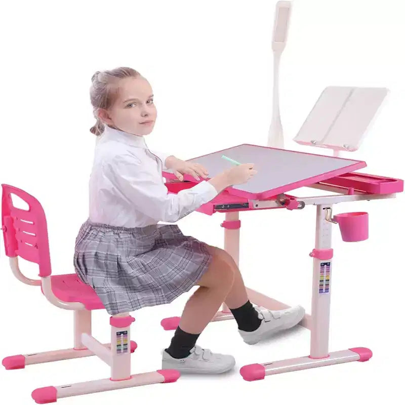 Bureau et chaise Whisen pour enfants, ensemble de table à dessin avec hauteur réglable, bureau pour enfants inclinable à 40 degrés