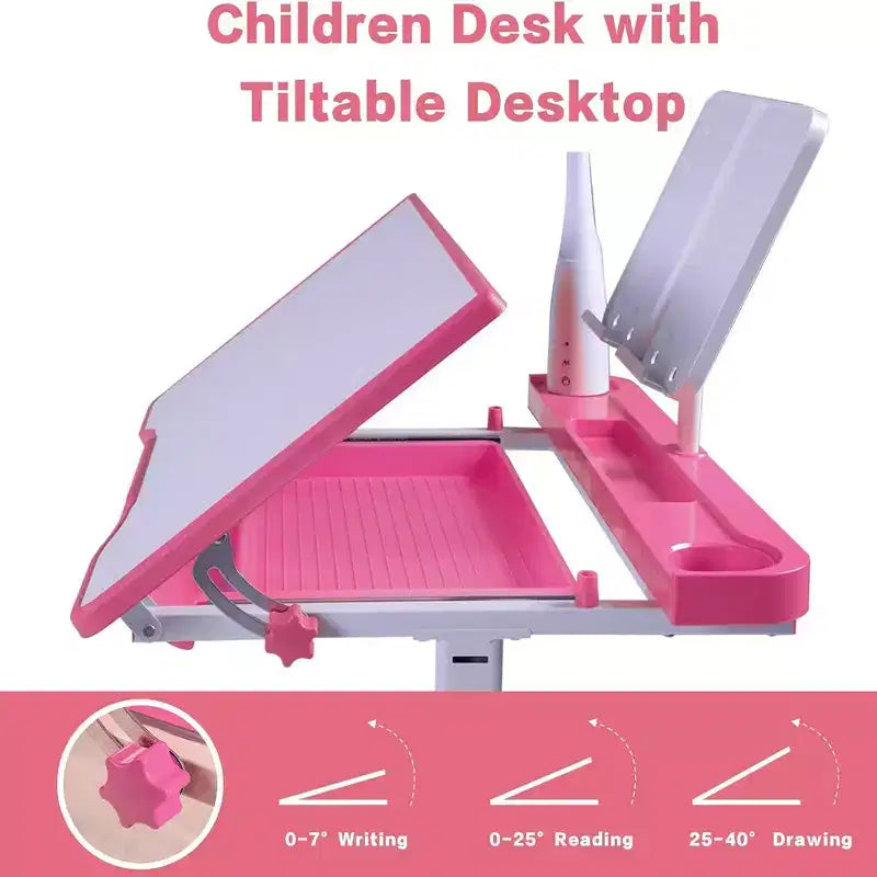 Bureau et chaise Whisen pour enfants, ensemble de table à dessin avec hauteur réglable, bureau pour enfants inclinable à 40 degrés