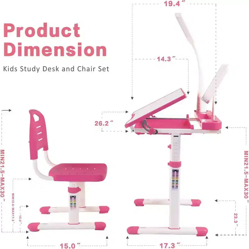Bureau et chaise Whisen pour enfants, ensemble de table à dessin avec hauteur réglable, bureau pour enfants inclinable à 40 degrés