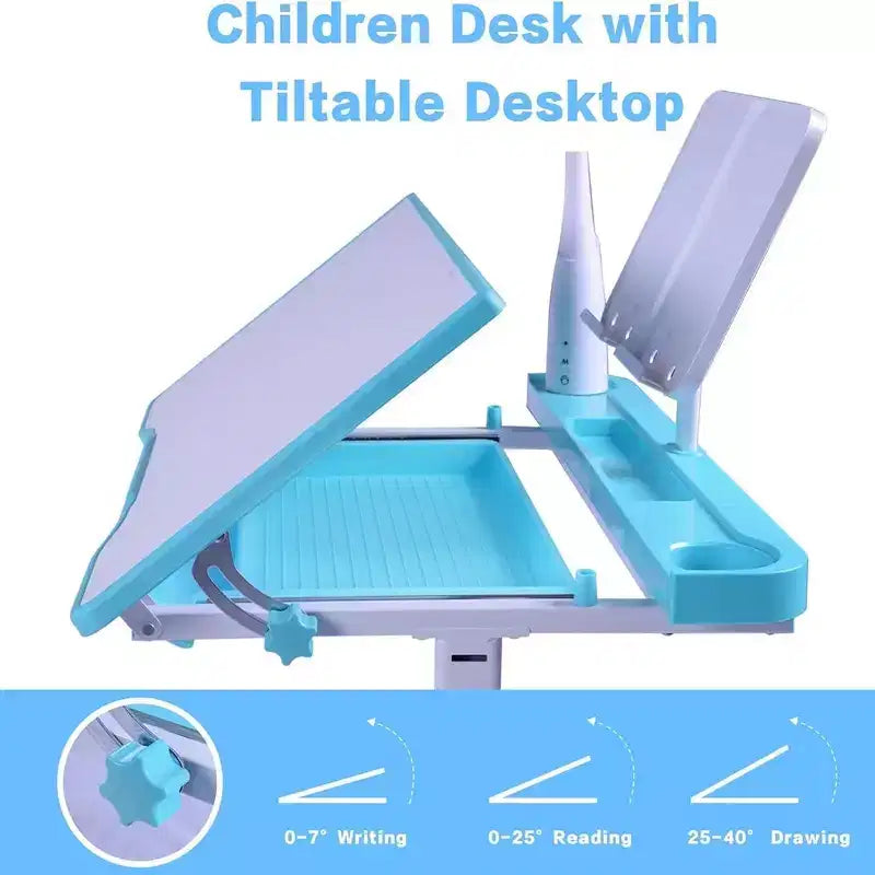 Bureau et chaise Whisen pour enfants, ensemble de table à dessin avec hauteur réglable, bureau pour enfants inclinable à 40 degrés