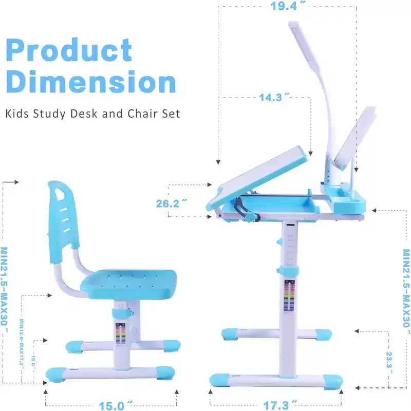 Bureau et chaise Whisen pour enfants, ensemble de table à dessin avec hauteur réglable, bureau pour enfants inclinable à 40 degrés
