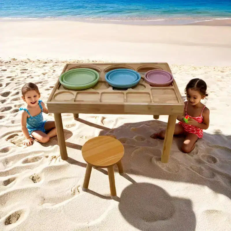 Whisen Toddler Table Chair Set, Foldable Buckets, Smooth Wipeable Surface, Easy Assembly for Indoor/Outdoor Play - Wood