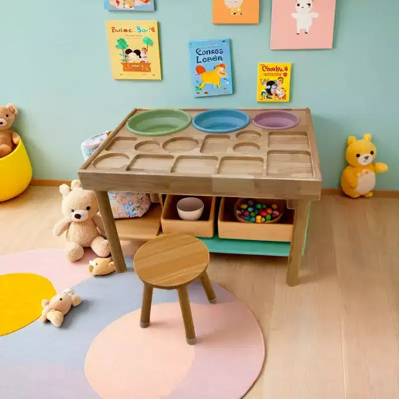Ensemble table et chaises pour tout-petits Whisen, seaux pliables, surface lisse et facile à nettoyer, assemblage facile pour jeux intérieurs/extérieurs - Bois