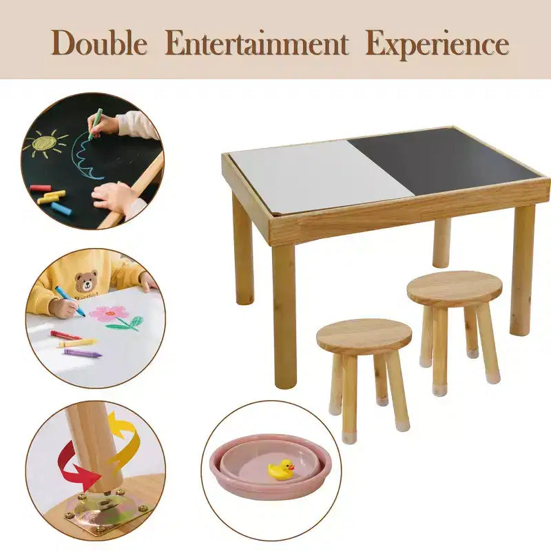Ensemble table et chaises pour tout-petits Whisen, seaux pliables, surface lisse et facile à nettoyer, assemblage facile pour jeux intérieurs/extérieurs - Bois
