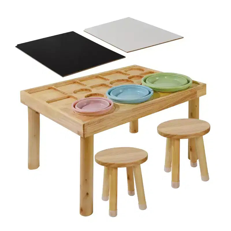 Ensemble table et chaises pour tout-petits Whisen, seaux pliables, surface lisse et facile à nettoyer, assemblage facile pour jeux intérieurs/extérieurs - Bois