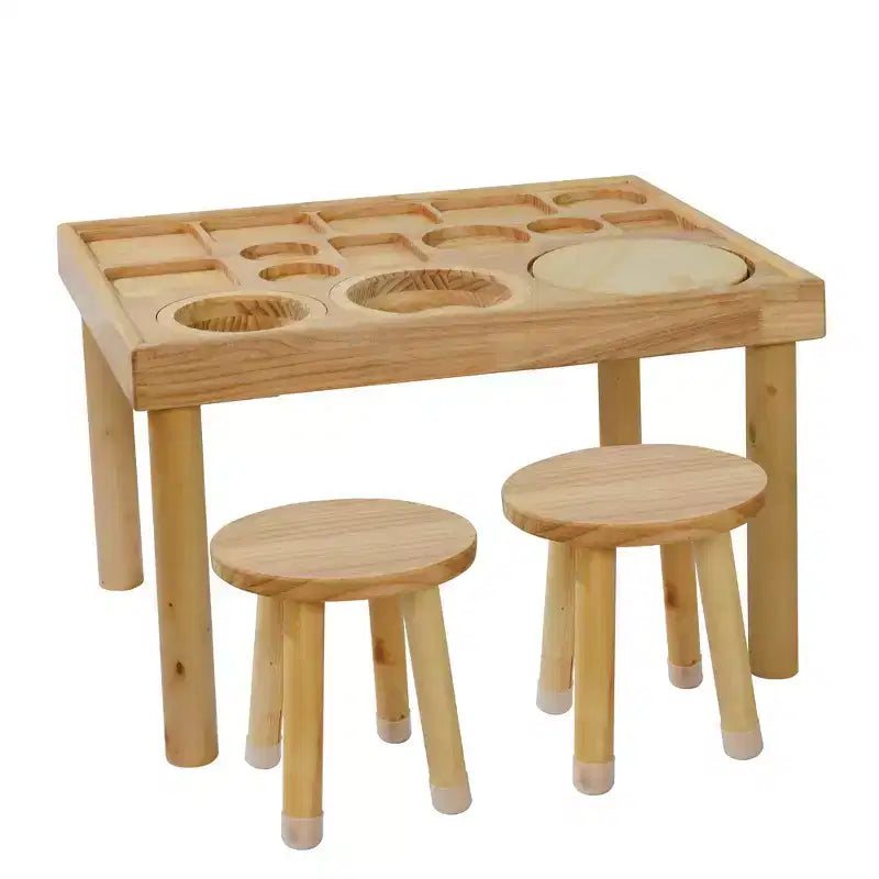 Ensemble table et chaises pour tout-petits Whisen, seaux pliables, surface lisse et facile à nettoyer, assemblage facile pour jeux intérieurs/extérieurs - Bois