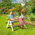 Whisen Kids Picnic Table Set, Wooden Table & Bench Set, Gift for Kids Aged 3-8 Years Old - Brown
